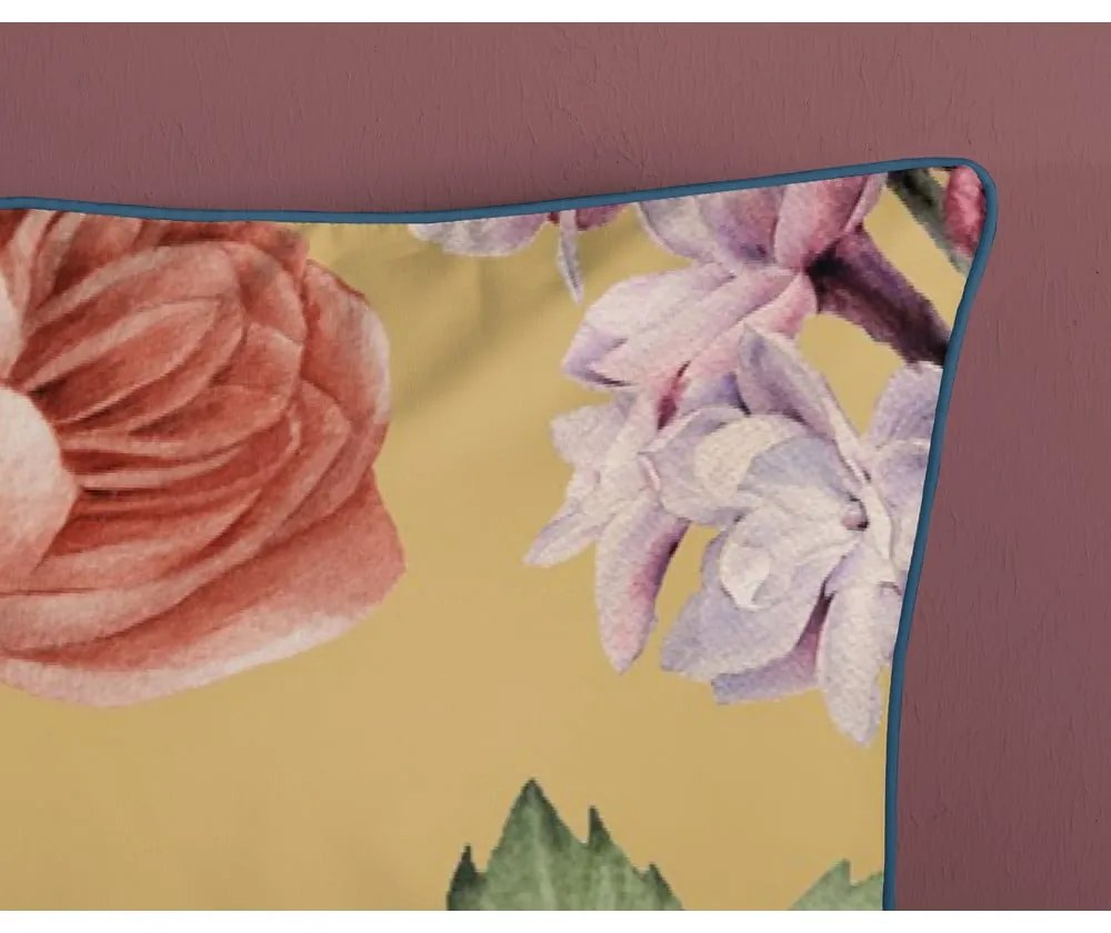 Двойно удължено спално бельо от памучен сатен в цвят жълта охра 240x220 cm Fiori – Descanso