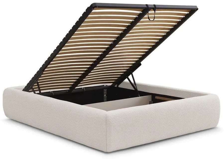 Бяло тапицирано двойно легло без табла с място за съхранение и включена подматрачна рамка 160x200 cm Inera – Bobochic Paris