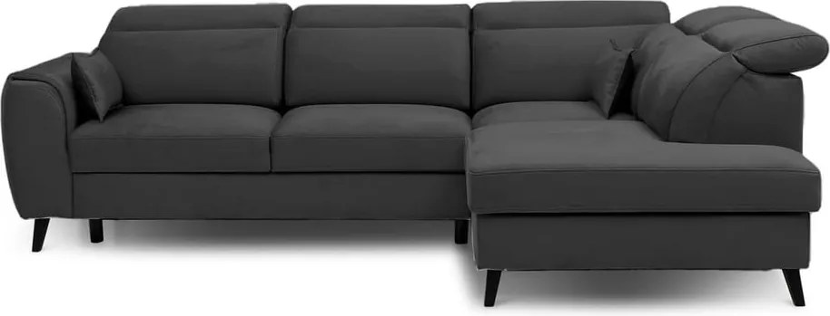 Тъмносив кадифен разтегателен ъглов диван с място за съхранение (десен ъгъл L форма) Noble – ELTAP