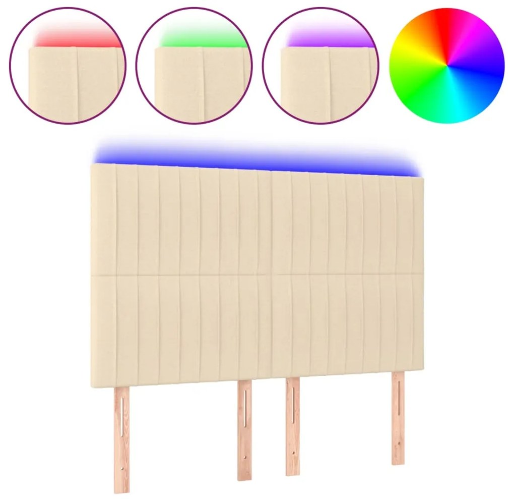 3122665 vidaXL LED горна табла за легло, кремава, 144x5x118/128 см, плат