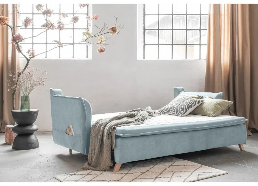 Светлосин кадифен разтегателен диван 225 cm Charming Charlie – Miuform