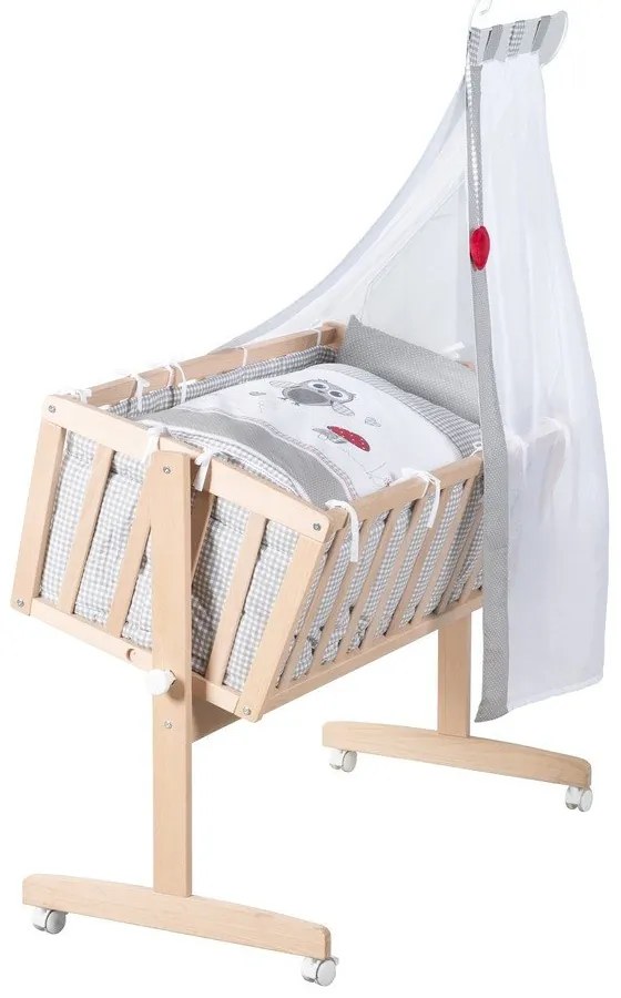 Люлка 40x90 cm от масивен бук на колелца/с балдахин в естествен цвят Adam and Owl – Roba