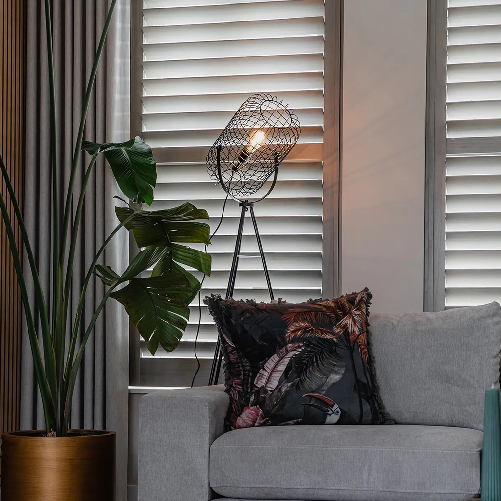 Индустриална подова лампа триножник стомана черна - Bliss Vefa