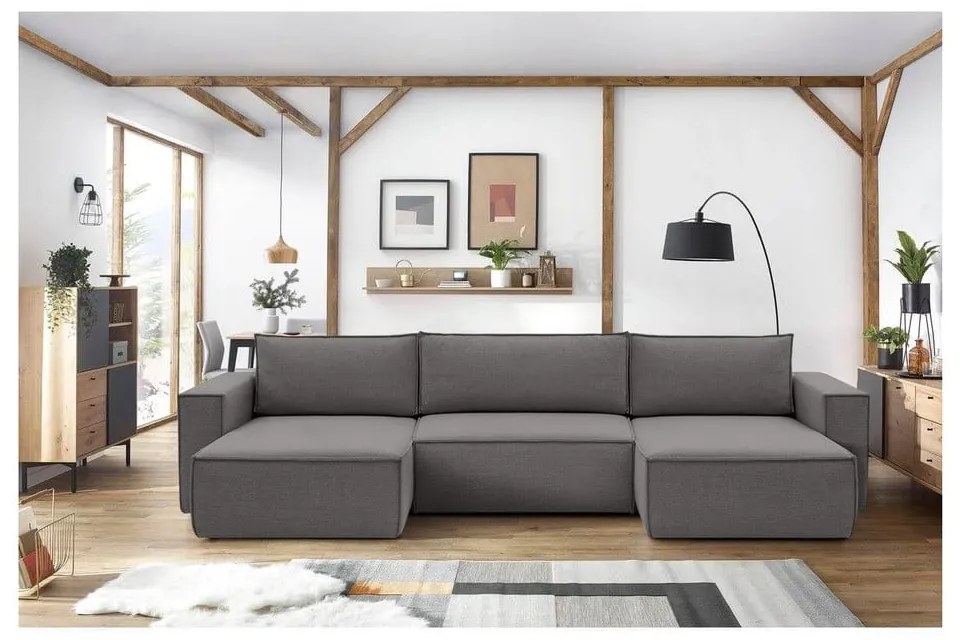 Сив ъглов U-образен диван Nihad - Bobochic Paris