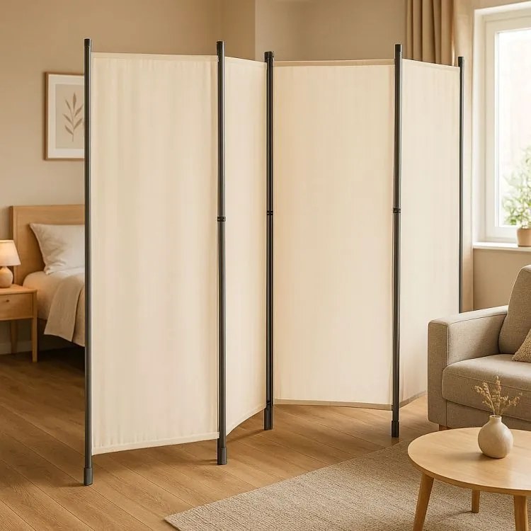 Градински 4-панелен сгъваем параван срещу вятър и слънце - 167 x 216 cm Бежово