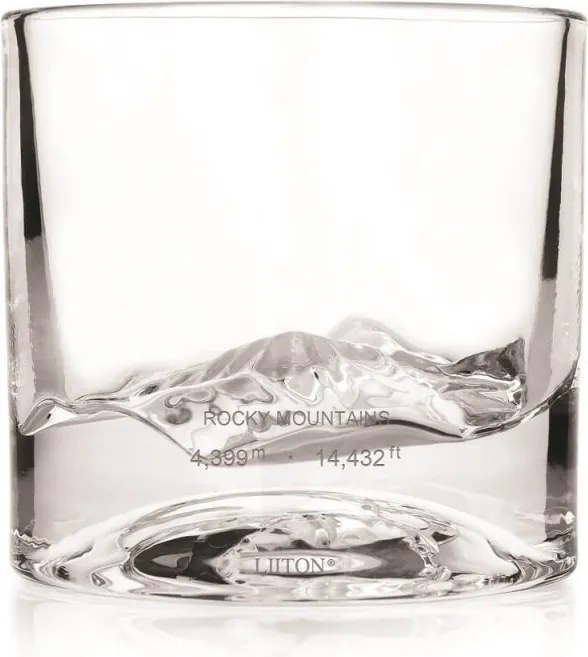 Комплект чаши за уиски LIITON 1009977 Rocky Mountain, 240 мл, 2 бр, Удебелени стени, 3D дъно с форма връх Елбърт, Прозрачен