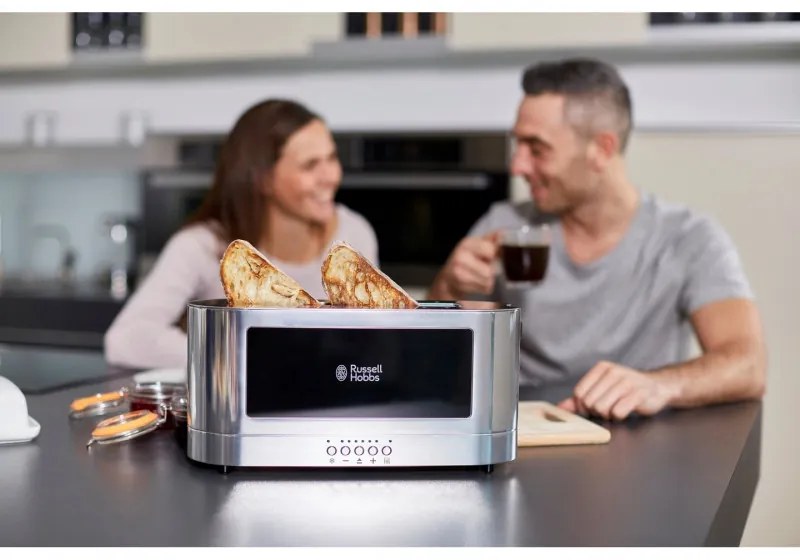 Тостер за хляб Russell Hobbs Elegance 23380-56, 1420W, 2 филии, 6 степени, LED индикация, Lift & Look, Инокс/черен