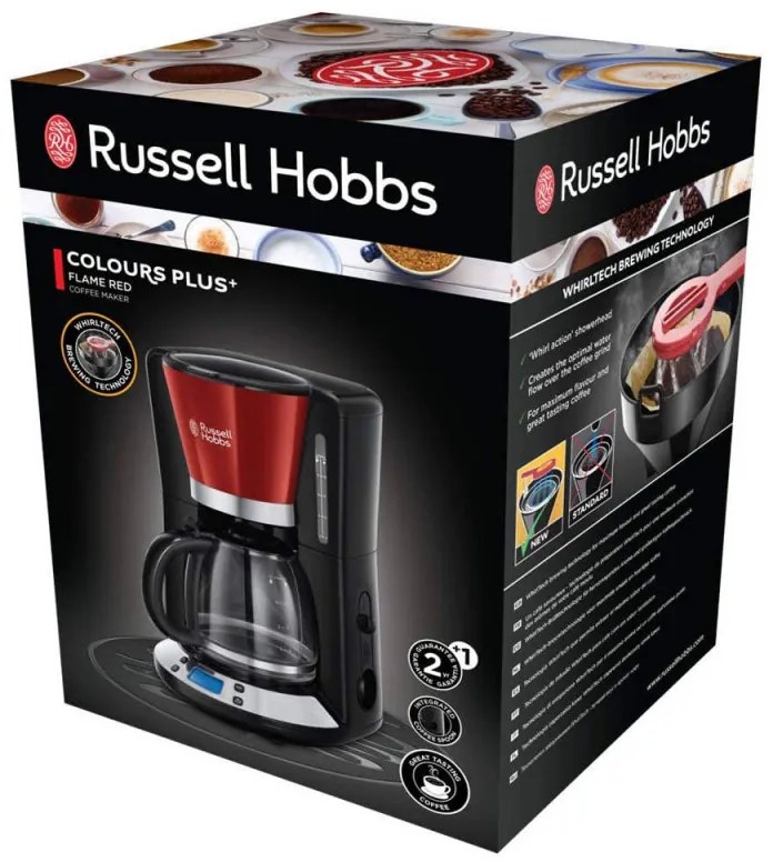 Кафемашина Russell Hobbs Victory 24031-56, 1100W, 1.25 л, Технология Whirltech, Таймер, Червен/черен