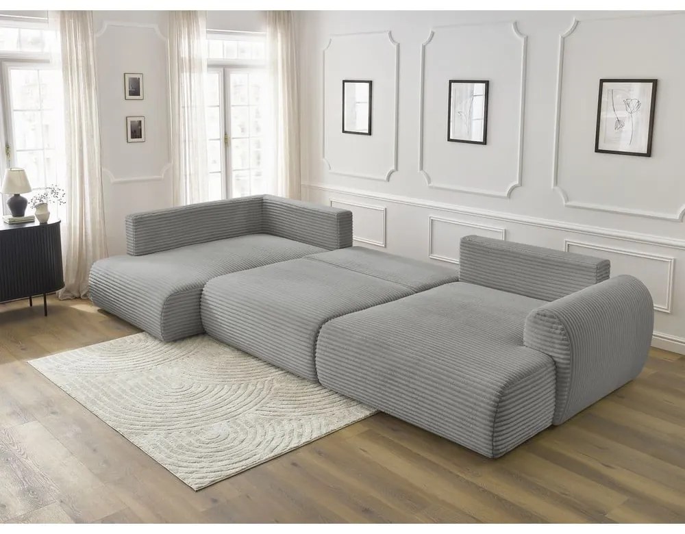 Тъмносив разтегателен ъглов диван от рипсено кадифе (десен ъгъл/"U" форма) Lucien – Bobochic Paris