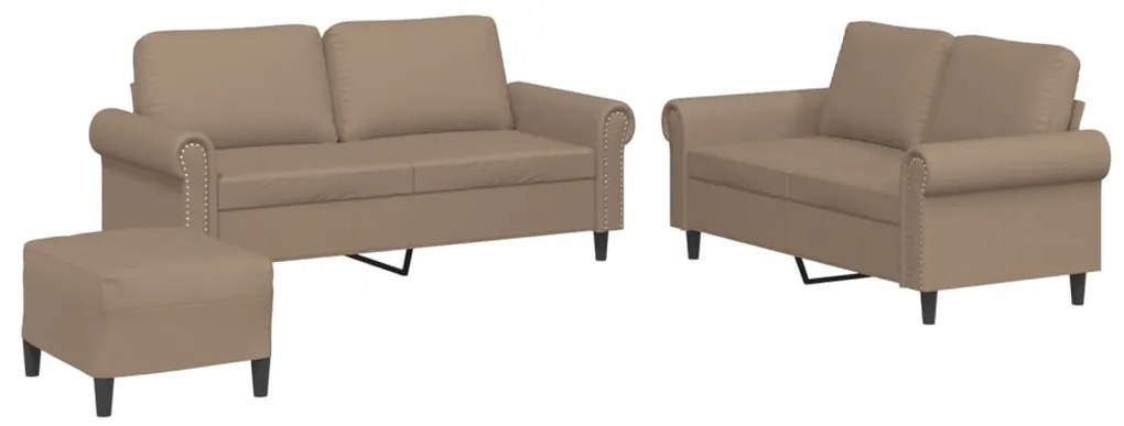 3202159 vidaXL Комплект дивани 3 части с възглавници капучино изкуствена кожа