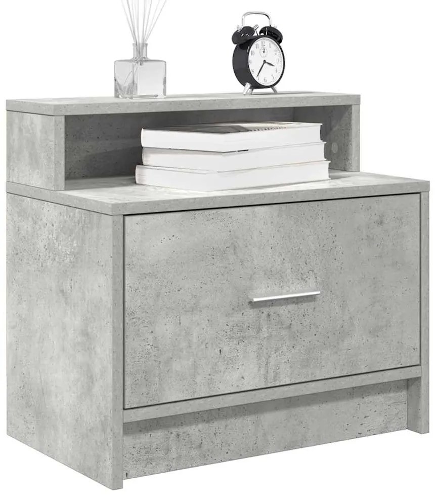 858674 vidaXL Нощно шкафче с чекмедже, бетонно сив, 51x31x47 см