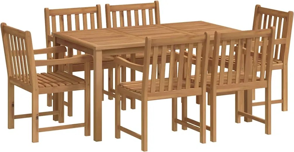 3059936 vidaXL Градински комплект за хранене, 7 части, 150x90 см, масивно тиково дърво