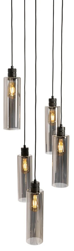 Модерна висяща лампа черна с опушено стъкло 5-светлина - Stavelot