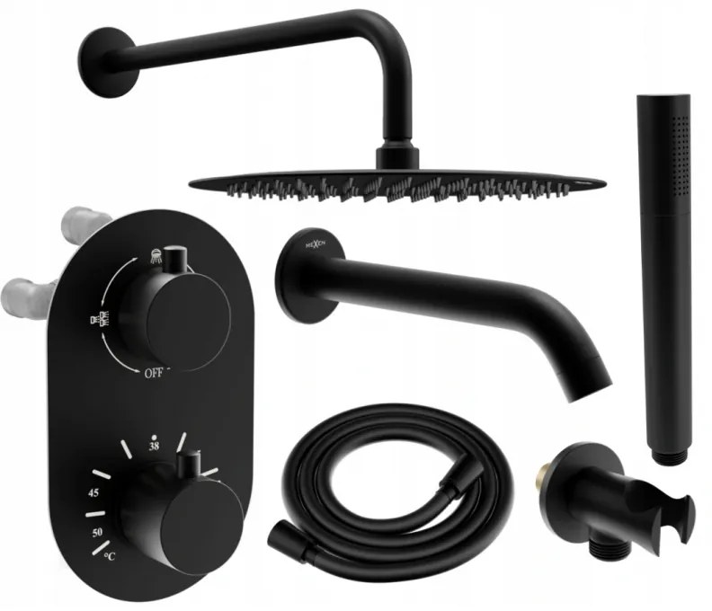 Mexen Kai DR70 стенен комплект за вана и душ с душ глава 30 см, черен - 77602DR70301-70