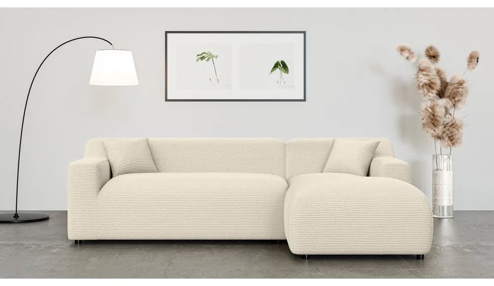 Бежово-кремав ъглов диван от рипсено кадифе (десен ъгъл) Martin – Ropez