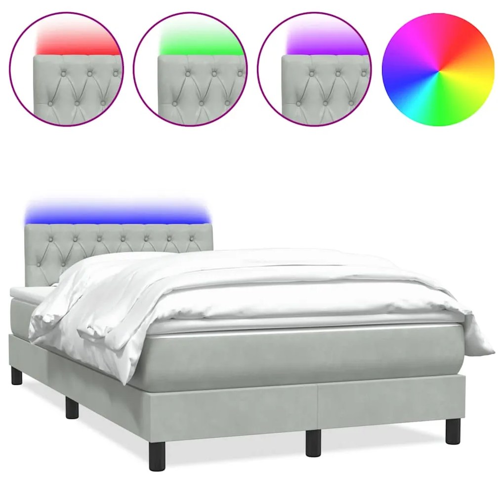 3317163 vidaXL Боксспринг легло с матрак и LED, светлосиво, 120x210 cm, кадифе