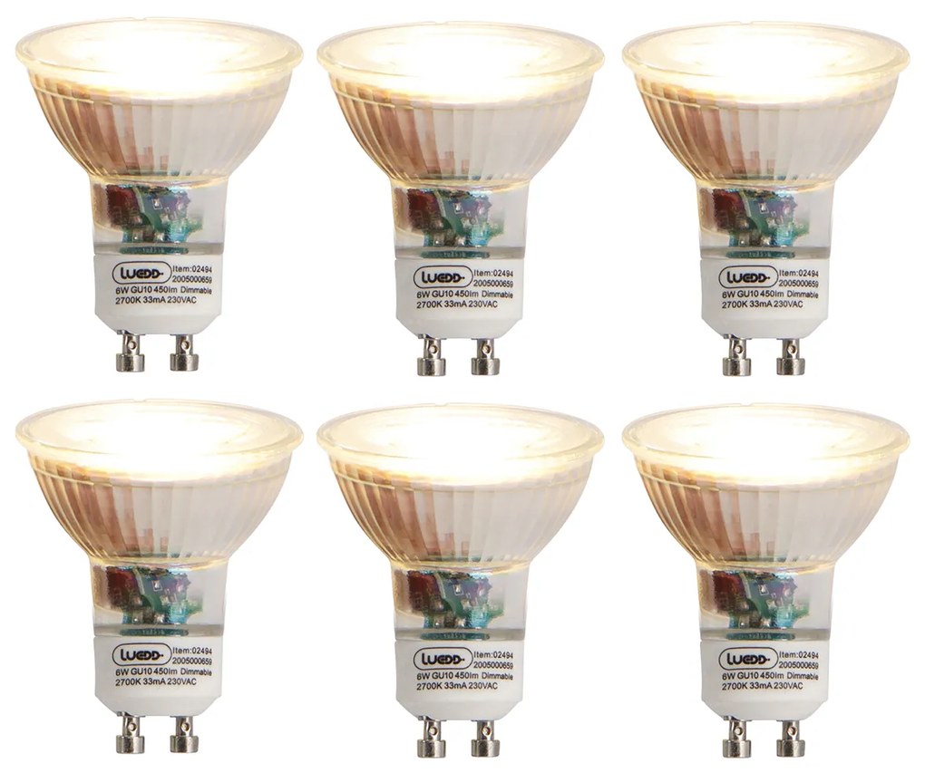 Комплект от 6 GU10 димируеми LED крушки 6W 450lm 2700K
