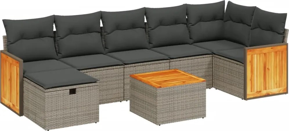 3265757 vidaXL Градински комплект диван с възглавници 8 части сив полиратан