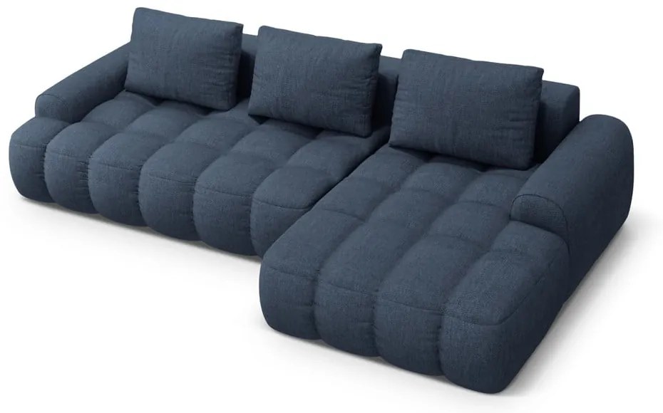 Тъмносин сгъваем/с място за съхранение ъглов диван (десен ъгъл) Linz – Cosmopolitan Design