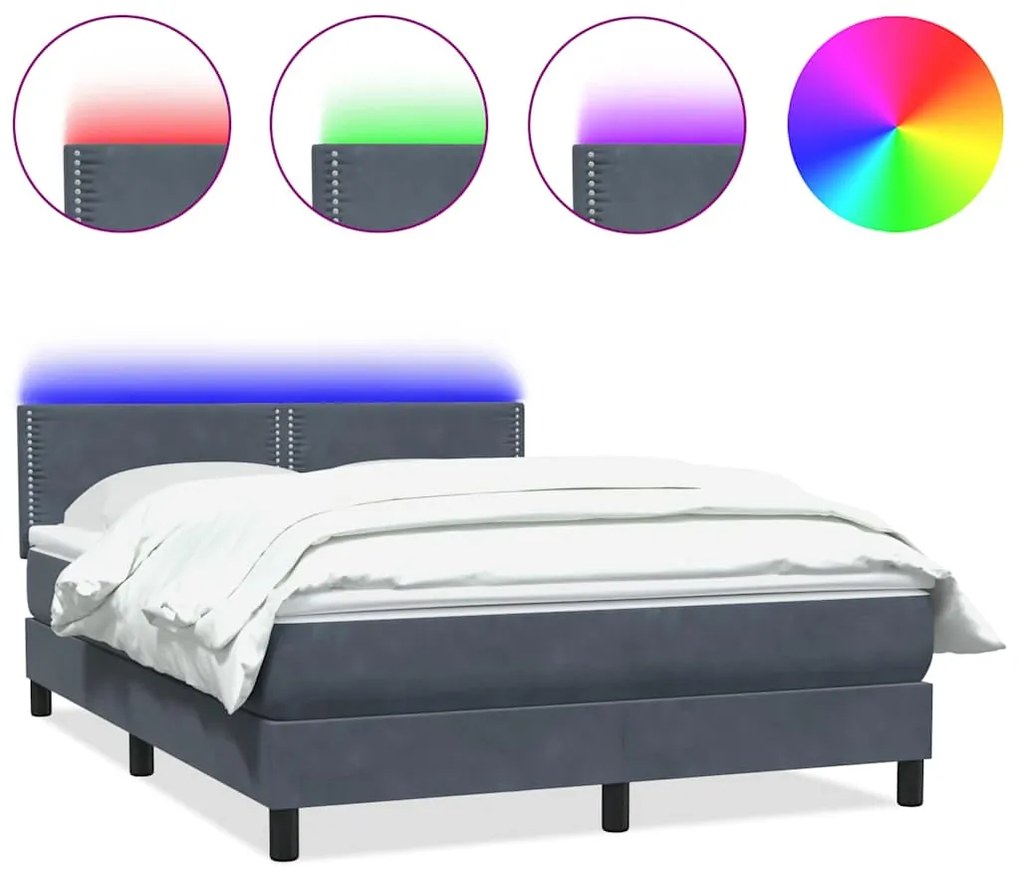 3316792 vidaXL Боксспринг легло с матрак и LED, тъмносиво, 160x210 см, кадифе