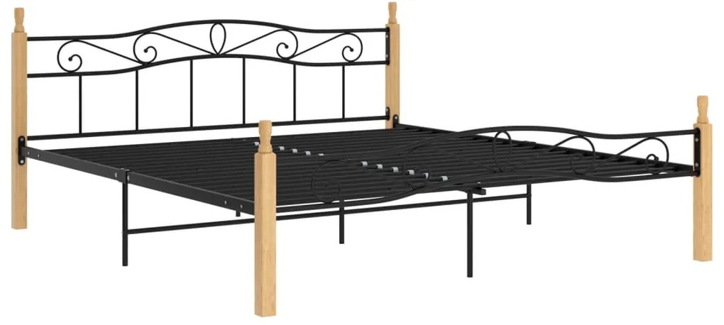 324917 vidaXL Рамка за легло черен метал и дъбово дърво масив 200x200 см