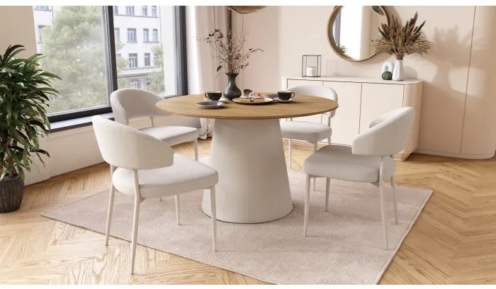 ИРИС Бежово (тъкан Басэл 24)/сивобежова крака (кашмир) - МОДЕРЕН ТАПИЦИРАН СТОЛ ЗА БОХО ДНЕВНА/ТРАПЕЗАРИЯ