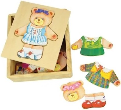 Bigjigs - Дървен пъзел мече за преобличане Мисис Беър