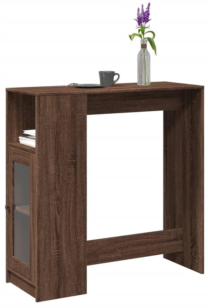 854370 vidaXL Бар маса с рафтове, кафяв дъб, 101x40x103,5 см, инженерно дърво