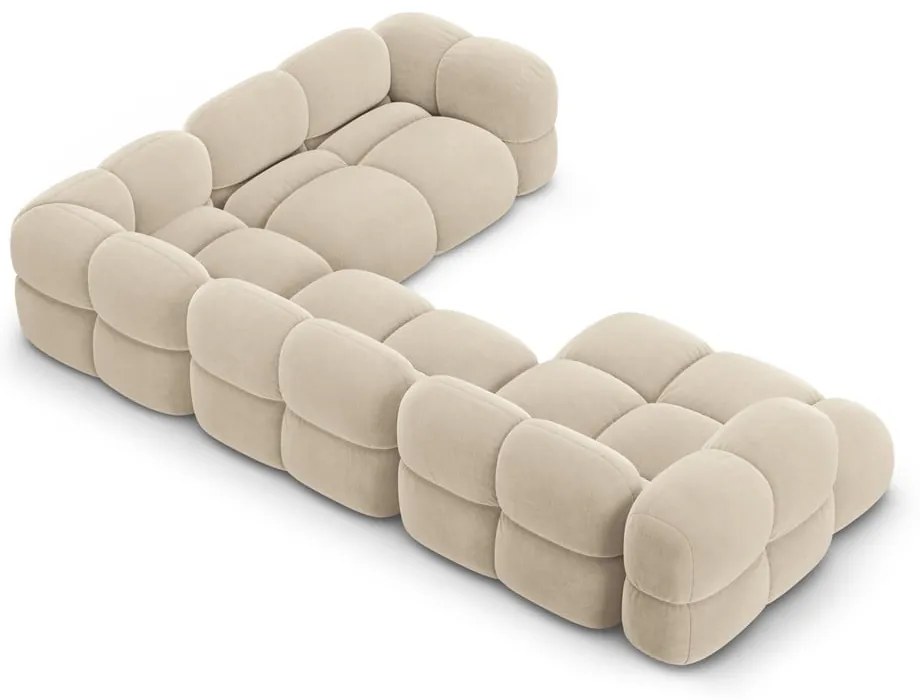 Бежов кадифен ъглов диван (десен ъгъл/U форма) Loretto – Cosmopolitan Design