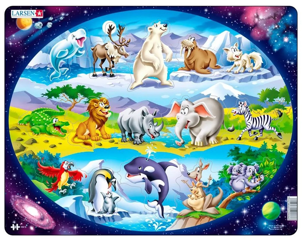 Larsen - Пъзел: Образователен –"Животните в Южна Африка, Антарктида и Австралия" – 15 части, голям