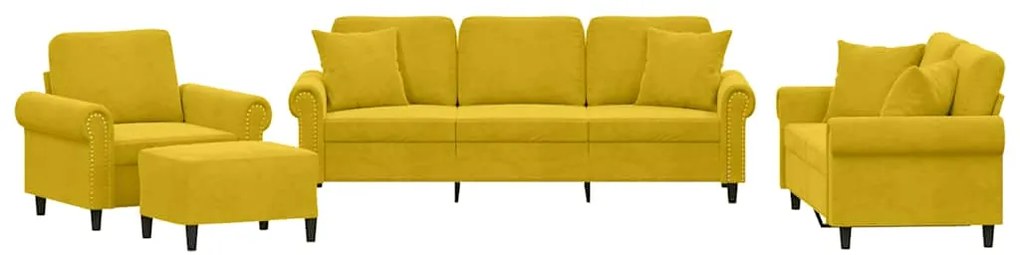 3202206 vidaXL Комплект дивани от 4 части с възглавници, жълт, кадифе