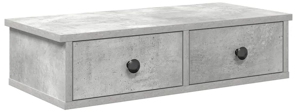 859944 vidaXL Стенен рафт с чекмеджета бетонно сив 60x28x15см инженерно дърво
