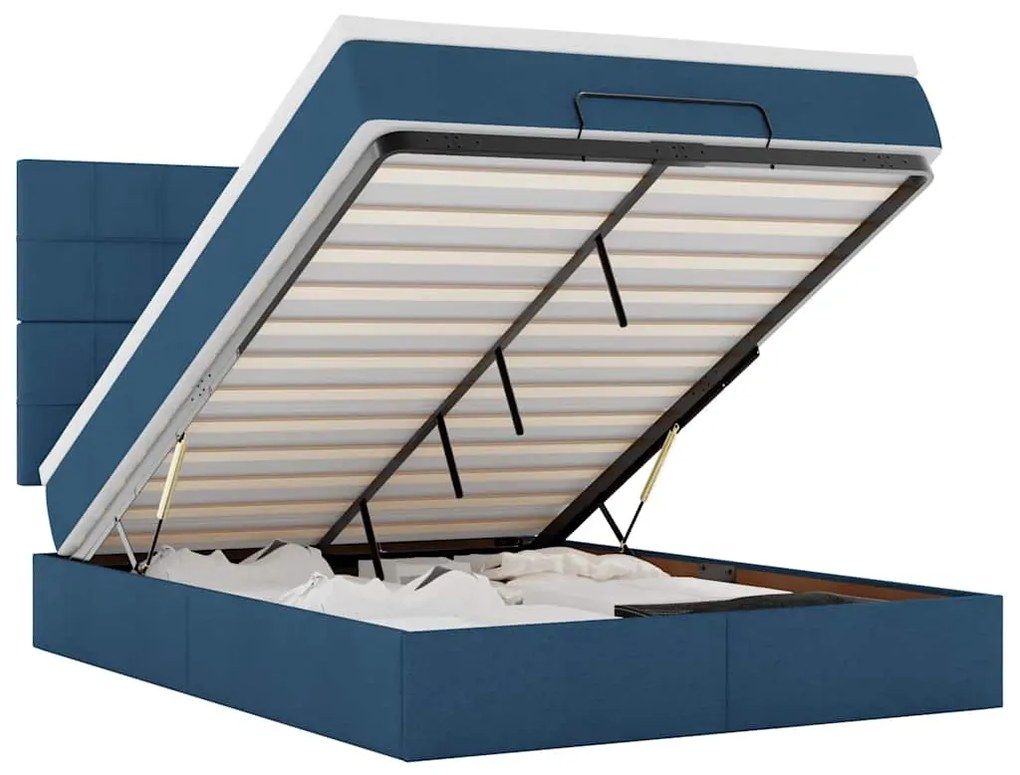 3314009 vidaXL Османска легло с матрак и LED, синьо, 140x190 см, плат