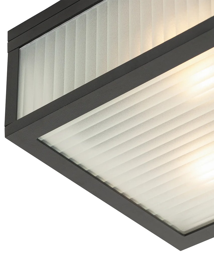 Външна таванна лампа черна с релефно стъкло 2-светлина IP44 - Charlois