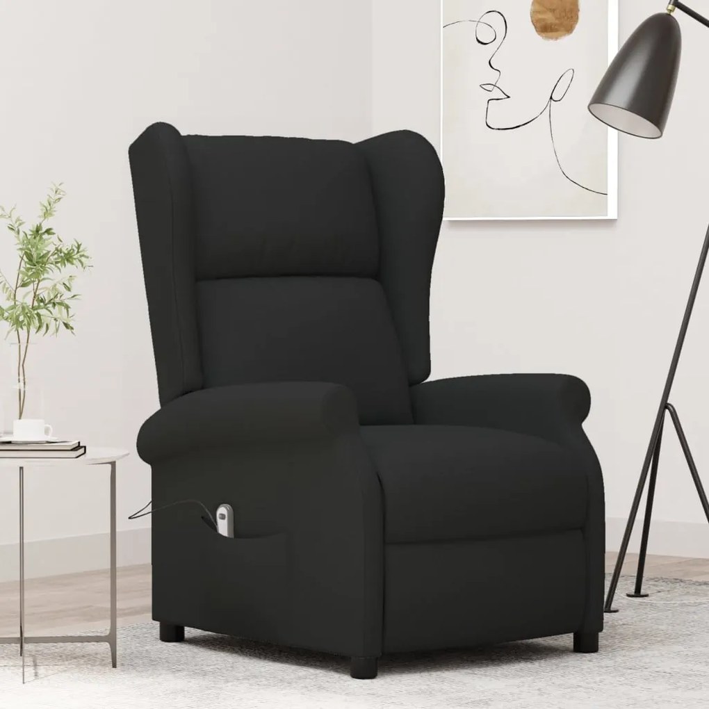 3098321 vidaXL Wingback електрически реклайнер стол, черен, текстил