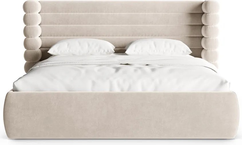 Бежово тапицирано двойно легло с място за съхранение и включена подматрачна рамка 160x200 cm Mount – Micadoni