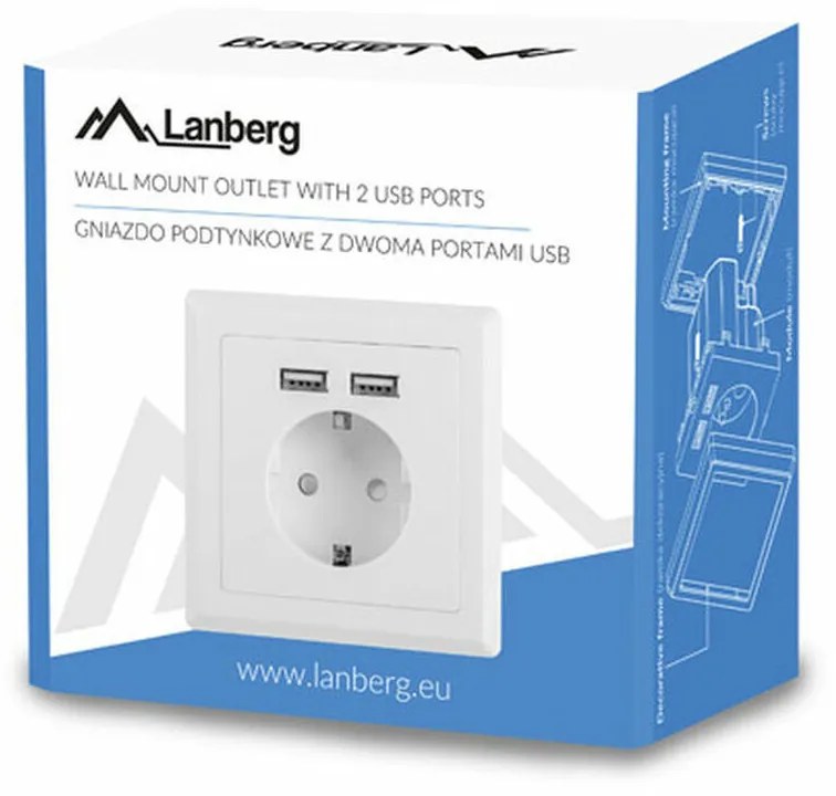 Щепсел Lanberg AC-WS01-USB2-F