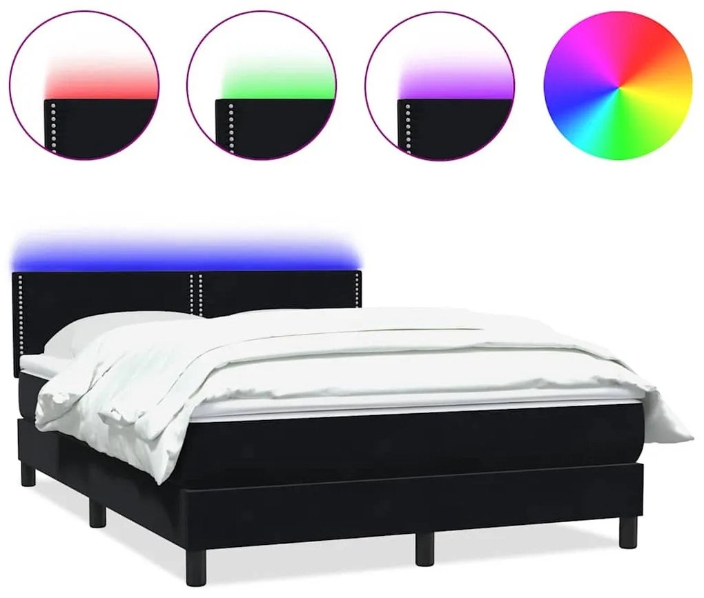 3316841 vidaXL Боксспринг легло с матрак и LED, черно, 160x220 см, кадифе