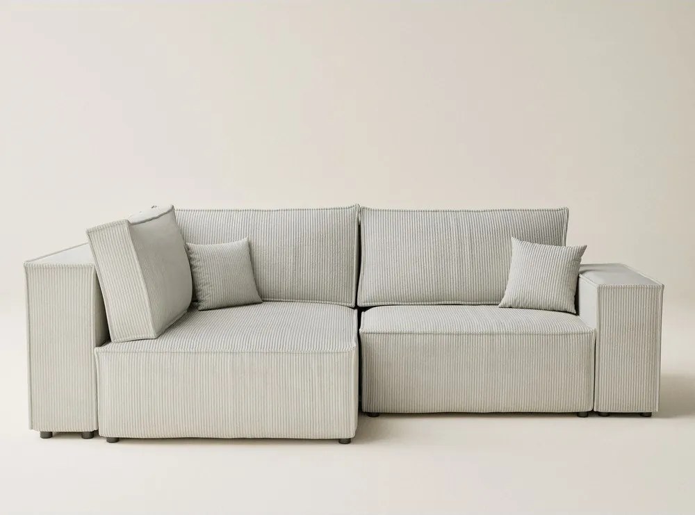 Кремав сгъваем/с място за съхранение ъглов диван от рипсено кадифе (ляв ъгъл/L форма) Tonga – Maison de Rêve