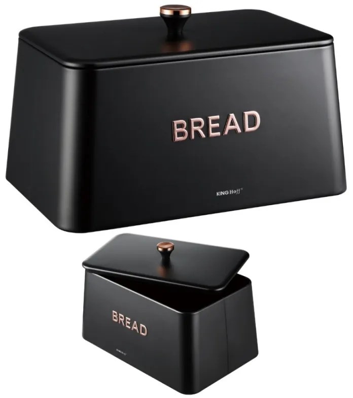 Кутия за хляб Kinghoff KH 1949, 35 см, Метално тяло, Бамбуков капак, Черен