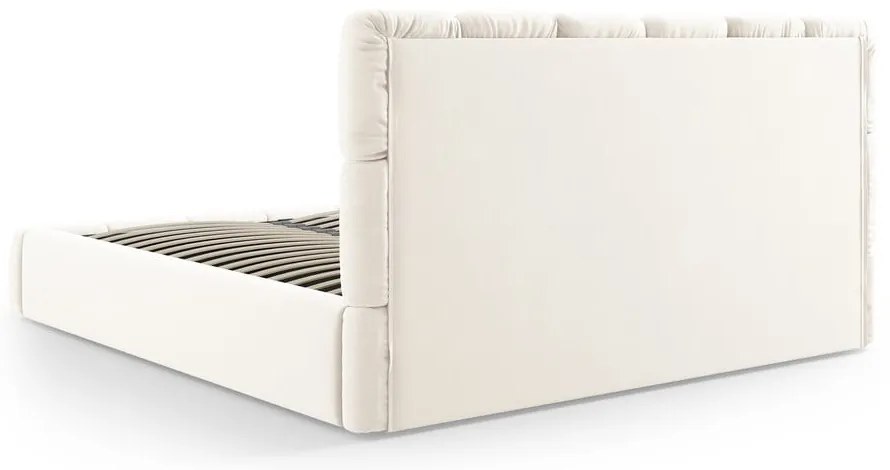 Кремаво тапицирано кадифено двойно легло с място за съхранение с включена подматрачна рамка 140x200 cm Bellis – Micadoni