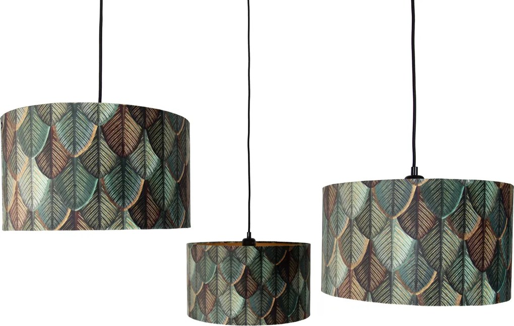 Висяща лампа черна с абажур с листа и златист интериор 35 см - Cava