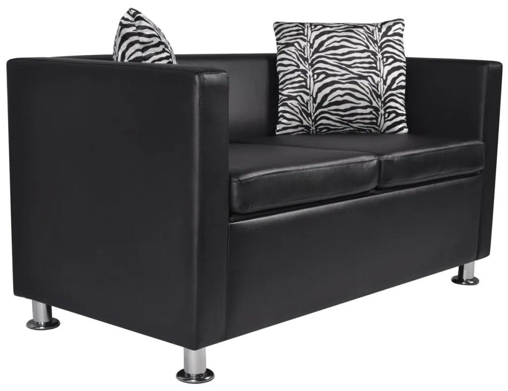 242649 vidaXL Диван 2-местен, изкуствена кожа, черен