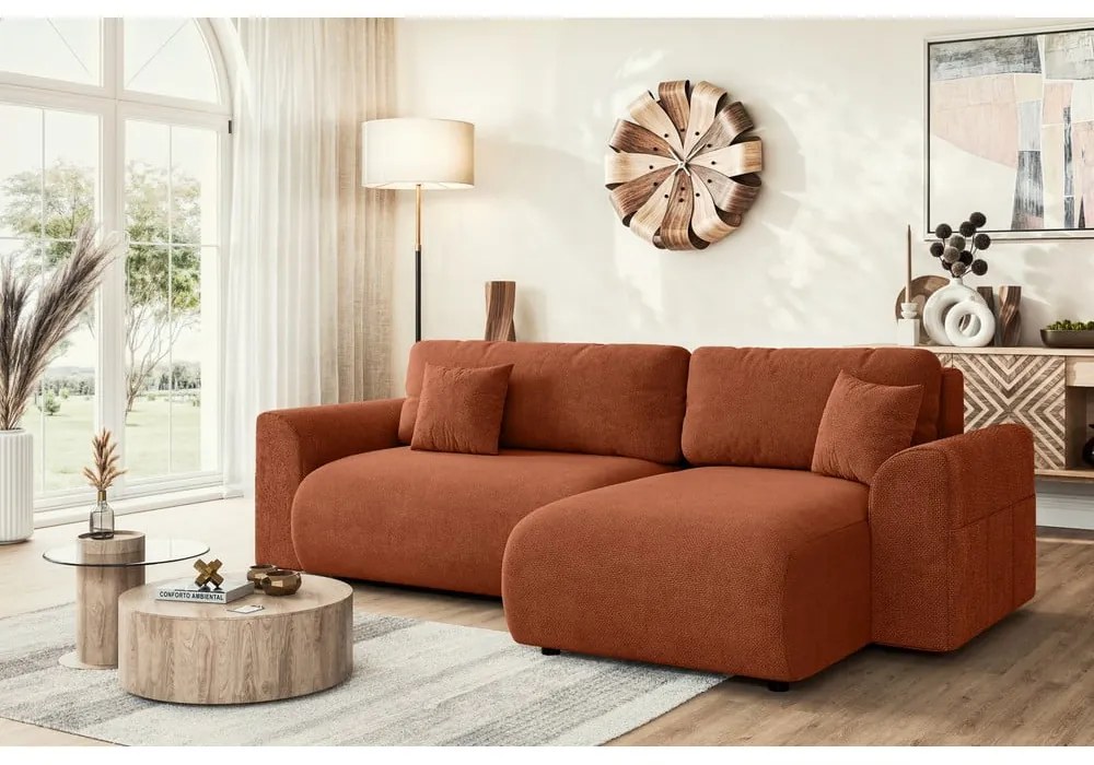 Сгъваем ъглов диван в тухлен цвят (променлив) Lorine – Ropez