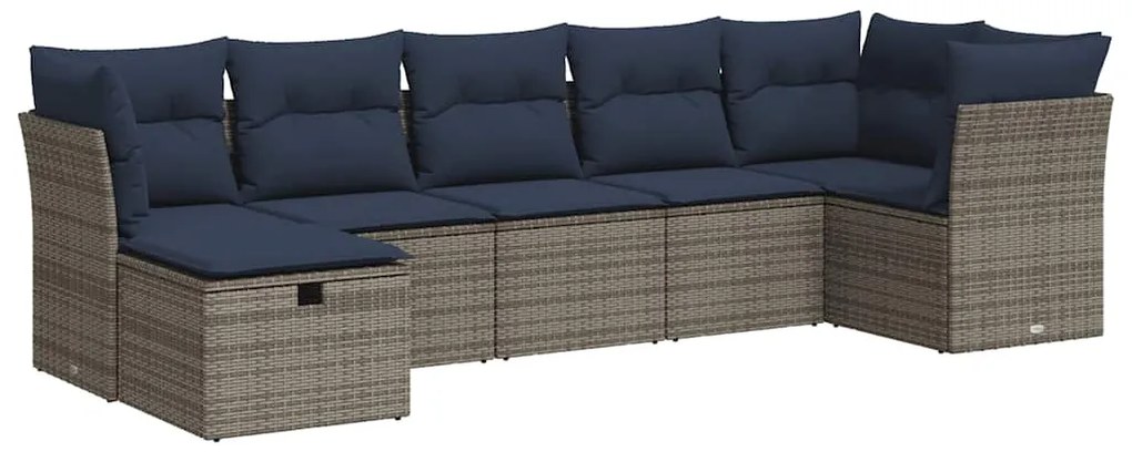 3325307 vidaXL Градински диван с възглавници, 7 части, полиратан, сив