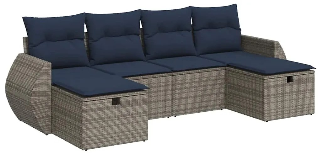 3325627 vidaXL Градински диван с възглавници, 6 части, полиратан, сив