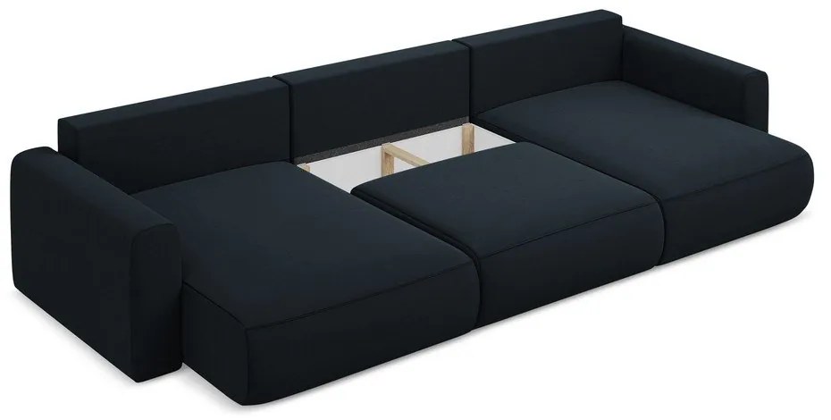 Тъмносин кадифен разтегателен ъглов диван с място за съхранение (U форма) Kapua – Makamii