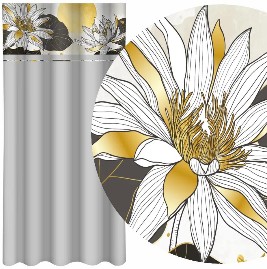 Класическа светлосива завеса с принт на лотосови цветя Ширина: 160 см | Дължина: 250 см