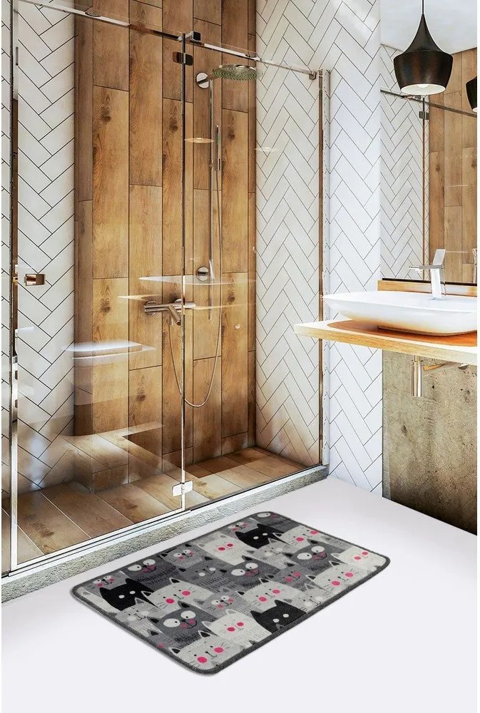 Сив килим за баня 40x60 cm Meow – Foutastic