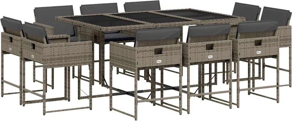 3211388 vidaXL Градински комплект с възглавници 11 части сив полиратан